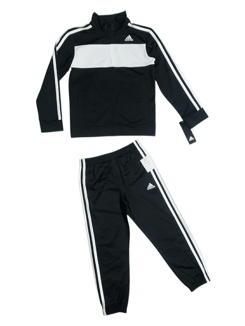 Adidas BOYS Black and White Tricot Jogger Jacket and Pants Set Size-6 NWT